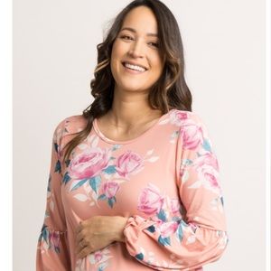 Pinkblush Tops - Pinkblush Peach Floral Puff Sleeve Top Pinkblush Tops - Pinkblush Peach Floral Puff Sleeve Top